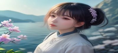 h游戏视觉小说评测配图，精美的二次元角色在樱花树下的场景，画面色彩温柔细腻